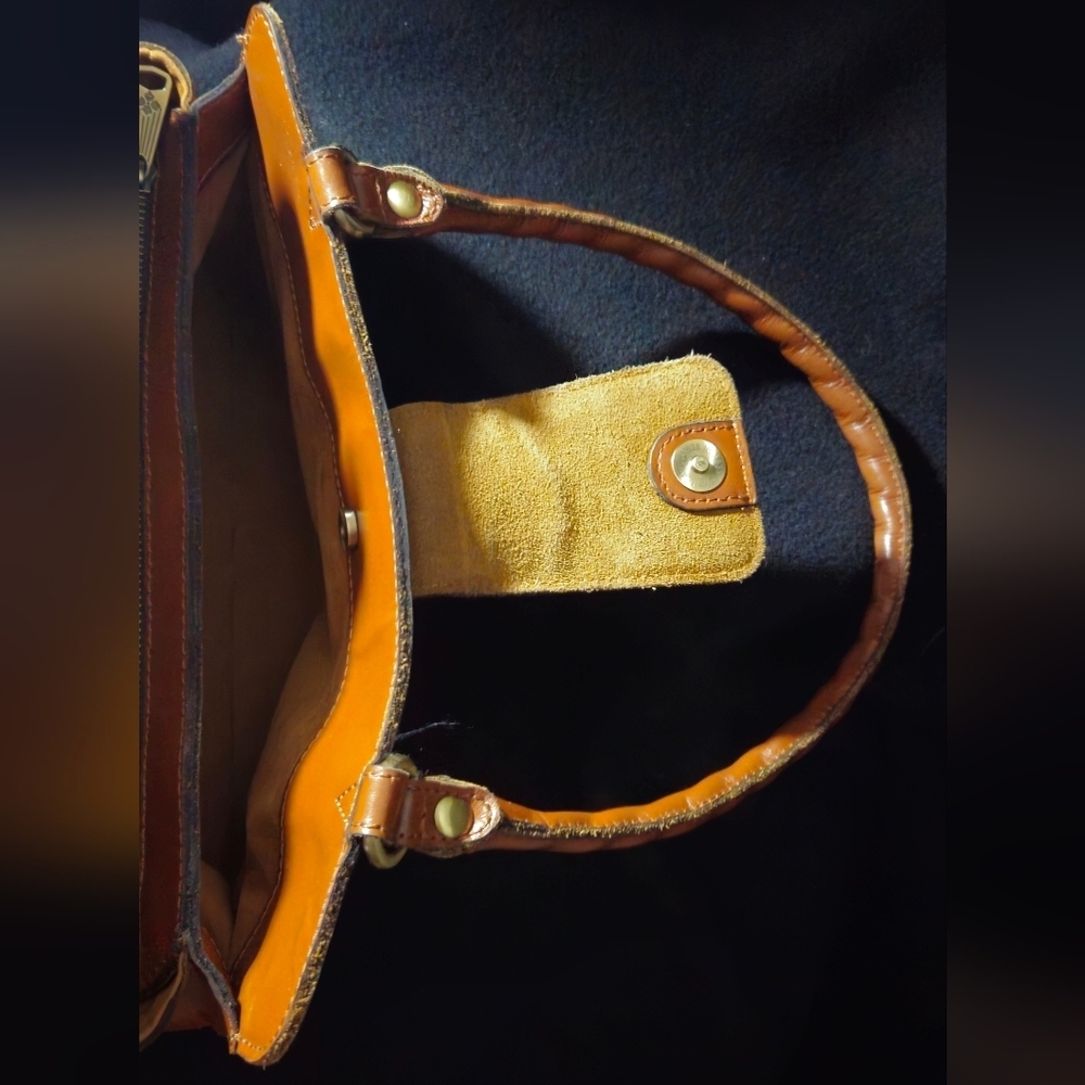 Patricia Nash Reinzo Cognac Brown Leather Satchel with Gold Hardware - Picture 6 of 12